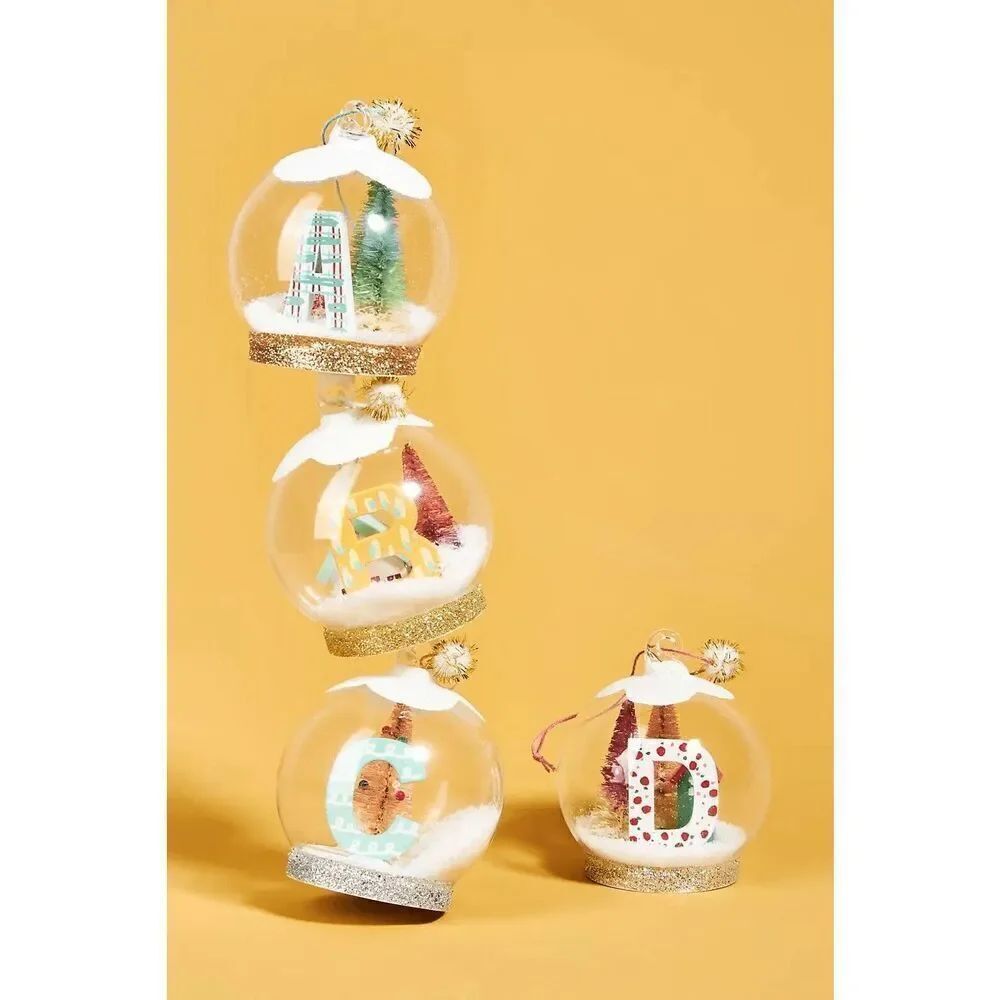 Anthropologie Monogram Snowglobe Ornament Christmas Holiday Gift Initial A NEW